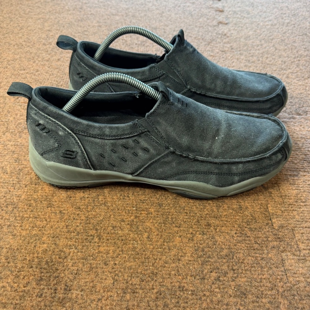 Skechers Classic Fit Air-Cooled Memory Foam Black Canvas Slip On Shoes Mens 11